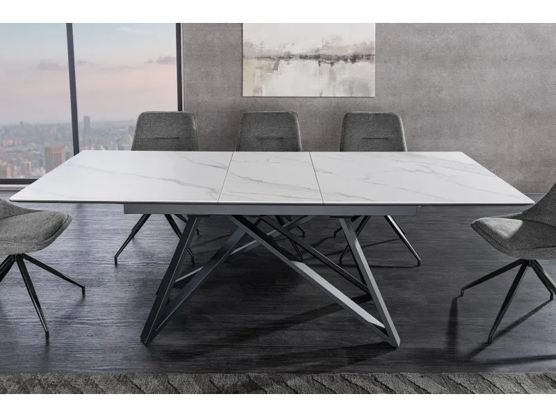 Table à manger extensible en céramique 180-225cm aspect marbre pas cher