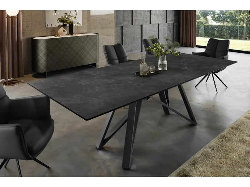 Table à manger extensible en céramique 180-225cm aspect marbre pas cher