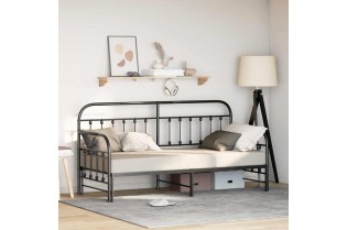 Cadre de lit de jour avec tête de lit Noir 90 x 200 cm Acier