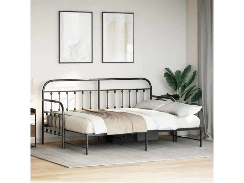 Cadre de lit de jour avec tête de lit Noir 90 x 200 cm Acier