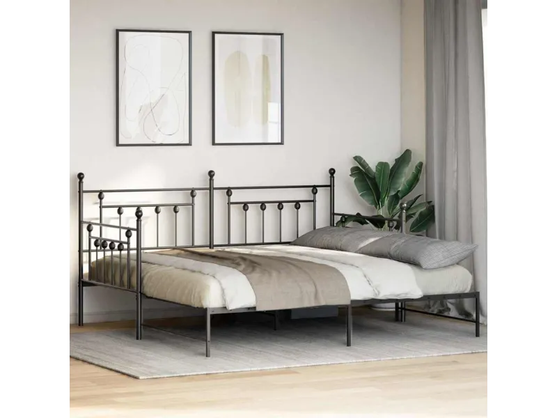 Cadre de lit de jour avec tête de lit Noir 90 x 200 cm Acier