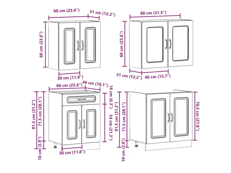 Ensemble d'armoires de cuisine 4 pcs Camille bois d'ingénierie