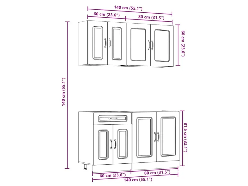 Ensemble d'armoires de cuisine 4 pcs Camille bois d'ingénierie