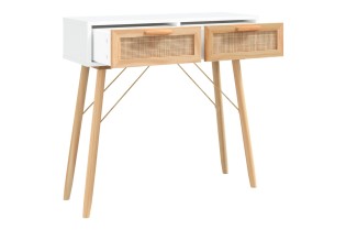Table console Marron/Blanc 80x30x75 cm Bois massif pin/rotin naturel 2