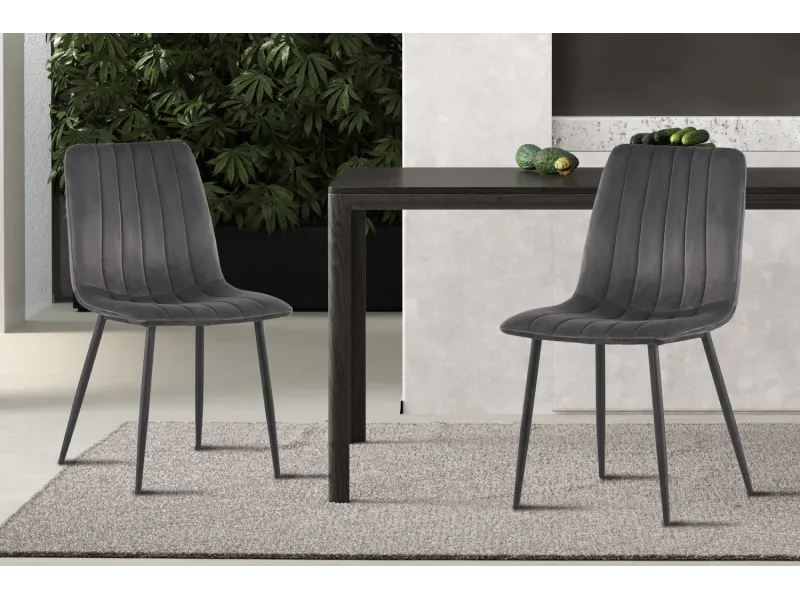 Lot de 4 chaises de Salle à Manger Willis en Velours Gris – Élégance Moderne & Confort