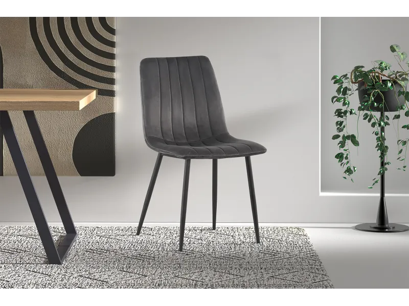 Lot de 4 chaises de Salle à Manger Willis en Velours Gris – Élégance Moderne & Confort