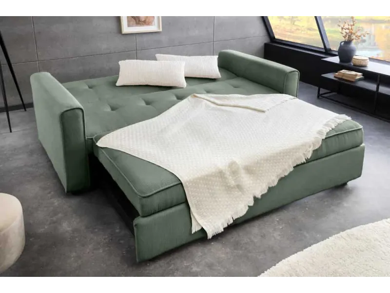 Canapé-lit extensible SMART, 180 cm, velours côtelé vert, canapé 2 places avec ressorts anti-affaissement