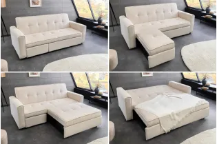 Canapé-lit extensible SMART, 180 cm, velours côtelé beige, canapé 2 places avec ressorts anti-affaissement 2