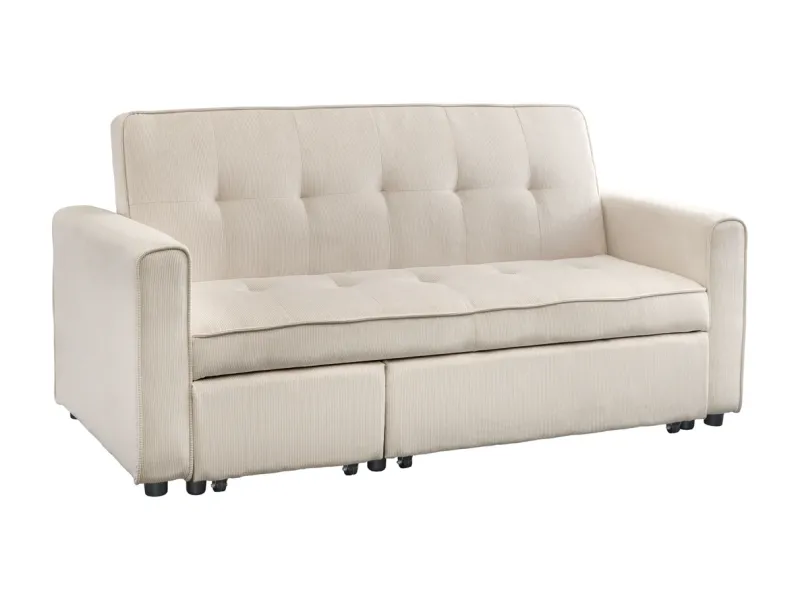 Canapé-lit extensible SMART, 180 cm, velours côtelé beige, canapé 2 places avec ressorts anti-affaissement