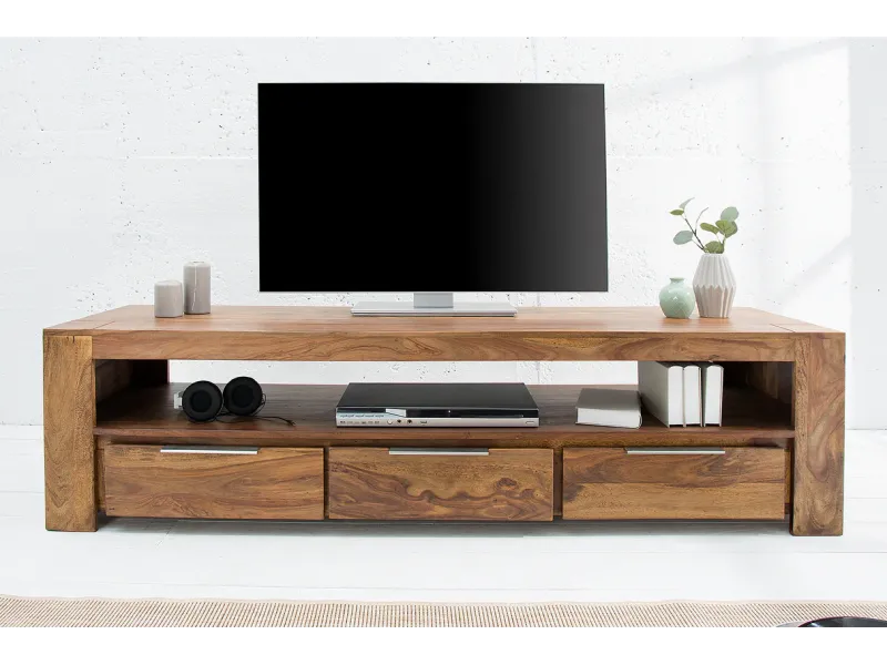 Meuble tv bois massif |Meuble tv moderne de couleur naturelle en bo...