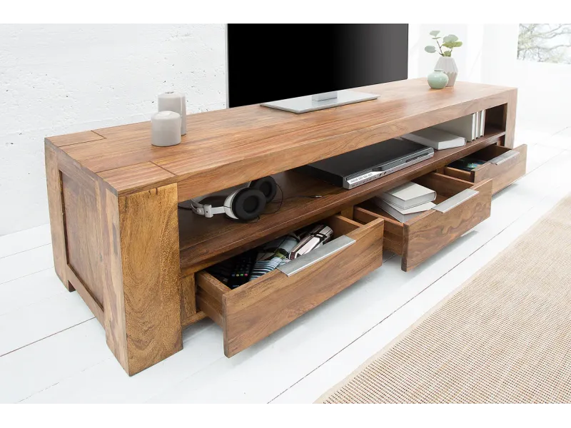 Meuble tv bois massif |Meuble tv moderne de couleur naturelle en bo...