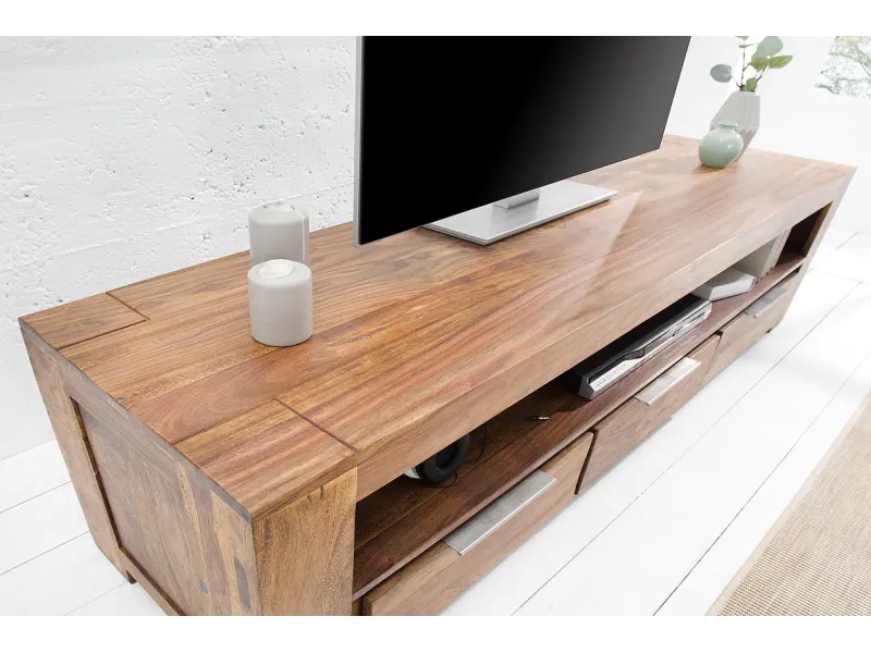 Meuble tv bois massif |Meuble tv moderne de couleur naturelle en bo...