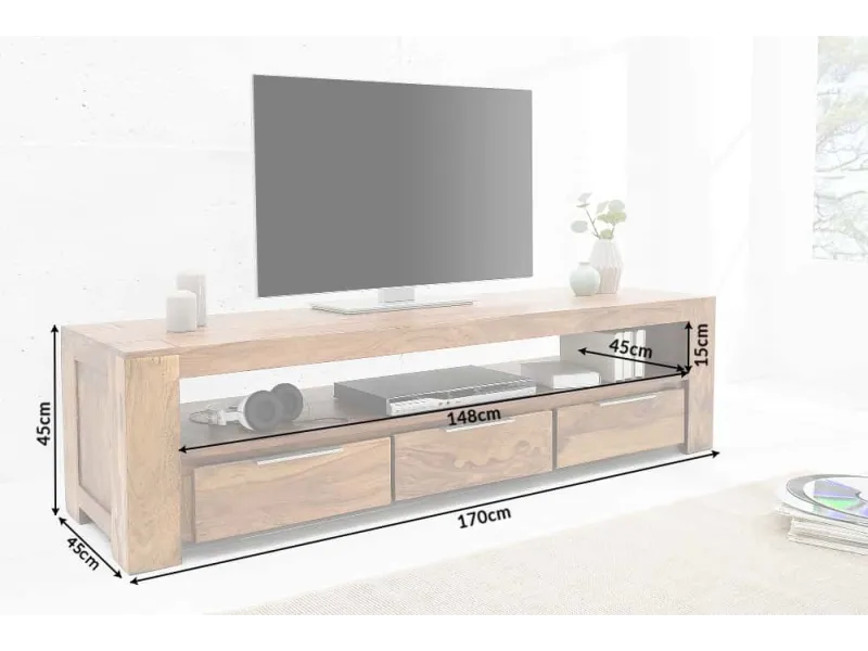 Meuble tv bois massif |Meuble tv moderne de couleur naturelle en bo...