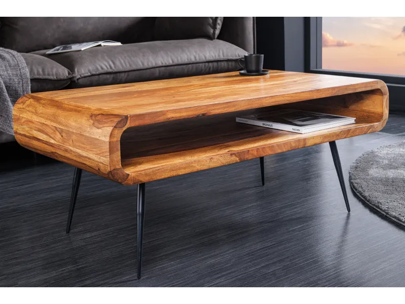 Table basse design rétro de 100cm coloris naturel en bois massif av...