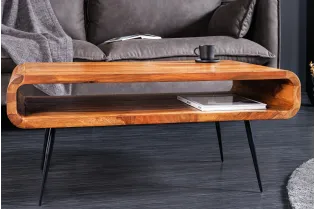 Table basse design rétro de 100cm coloris naturel en bois massif av... 2