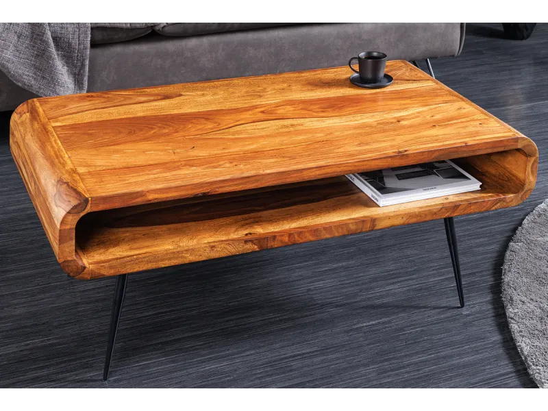 Table basse design rétro de 100cm coloris naturel en bois massif av...