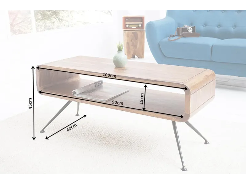 Table basse design rétro de 100cm coloris naturel en bois massif av...