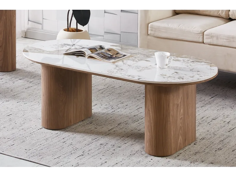 Table basse contemporaine |Table basse avec 6 poufs encastrable, ve...