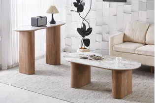 Table basse contemporaine |Table basse avec 6 poufs encastrable, ve... 2