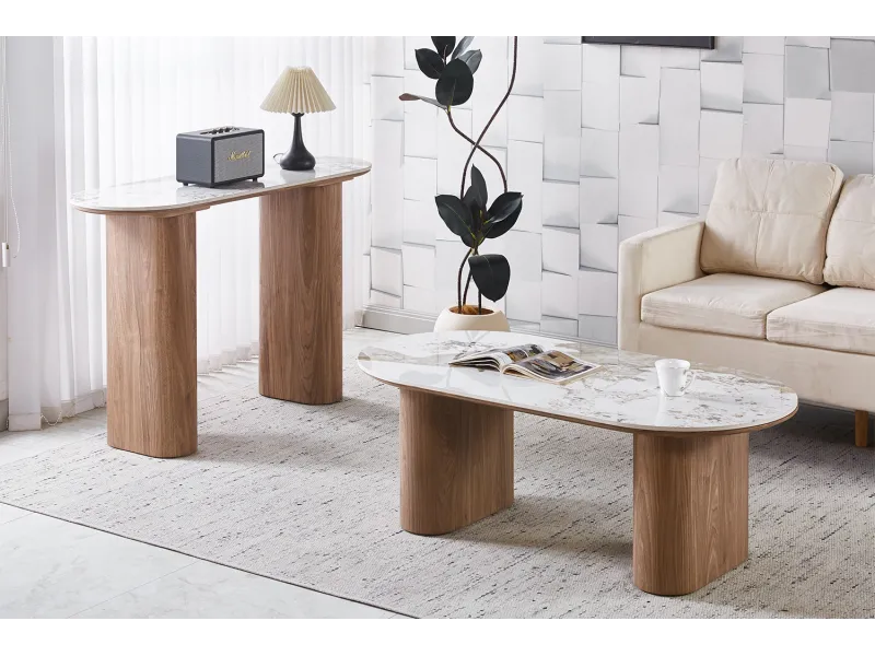 Table basse contemporaine |Table basse avec 6 poufs encastrable, ve...