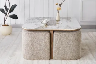 Table basse contemporaine |Table basse avec 6 poufs encastrable, ve...