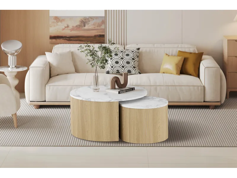 Table basse contemporaine |Table basse avec 6 poufs encastrable, ve...