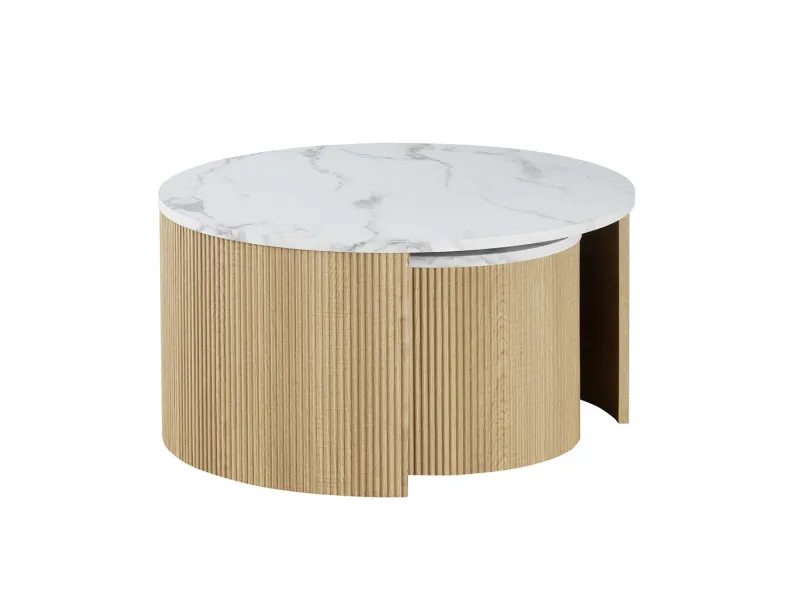 Table basse contemporaine |Table basse avec 6 poufs encastrable, ve...