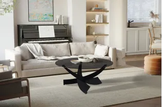 Pas cher Set de 2 tables basses rondes style industriel en bois vieilli 2