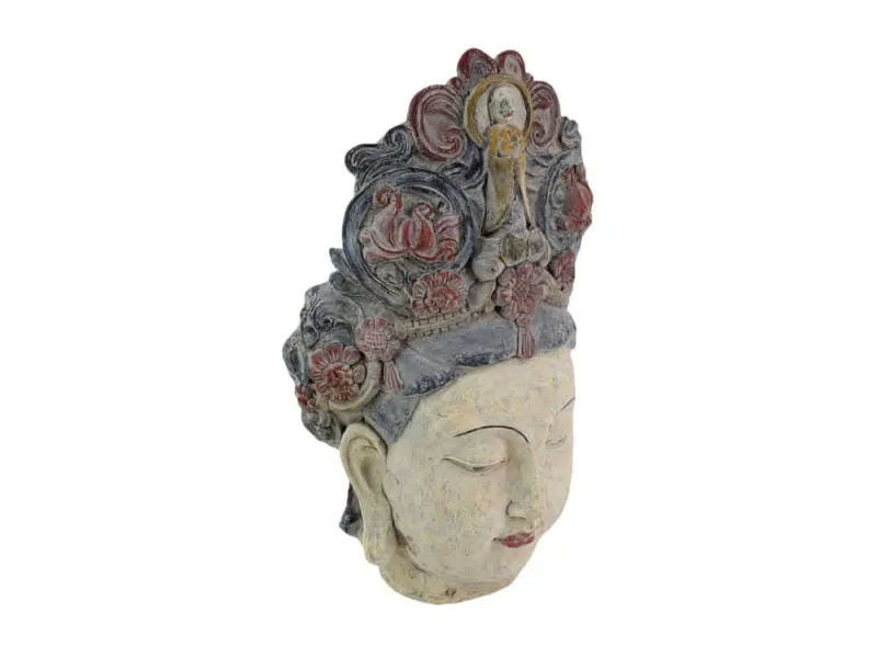 Tête de Bouddha en figurine, 45 cm, multicolore, tête décorative faite main, déesse des fleurs