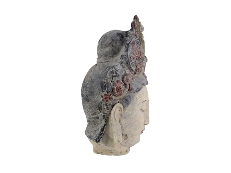 Tête de Bouddha en figurine, 45 cm, multicolore, tête décorative faite main, déesse des fleurs