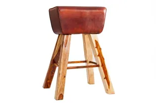 Tabouret design en bois massif et cuir marron
