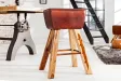 Tabouret design en bois massif et cuir marron