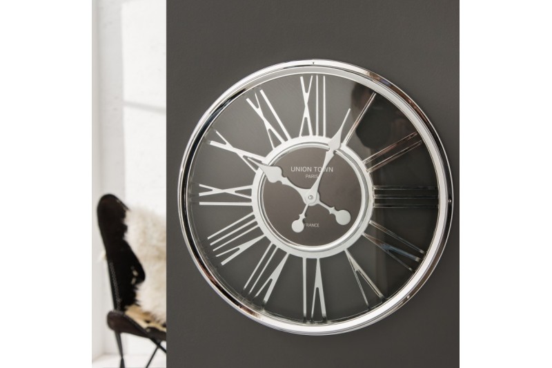 Horloge murale moderne en chiffre romain 45 cm teinté chromé