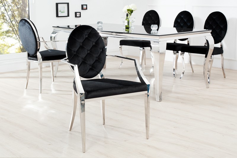 Chaise de salle à manger design baroque en velours noir, capitonné