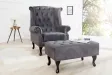Fauteuil design Chesterfield coloris gris capitonné