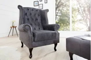 Fauteuil design Chesterfield coloris gris capitonné 2