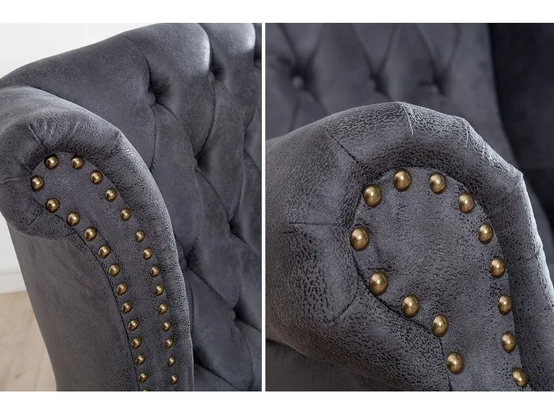 Fauteuil design Chesterfield coloris gris capitonné