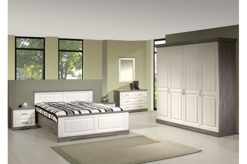 Chambre complète pour adulte design rustique de couleur beige et blanche