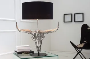 Lampe à poser design crâne de taureau coloris argenté et noir