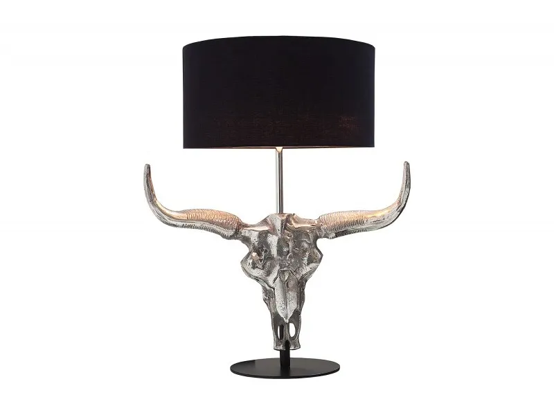 Lampe à poser design crâne de taureau coloris argenté et noir