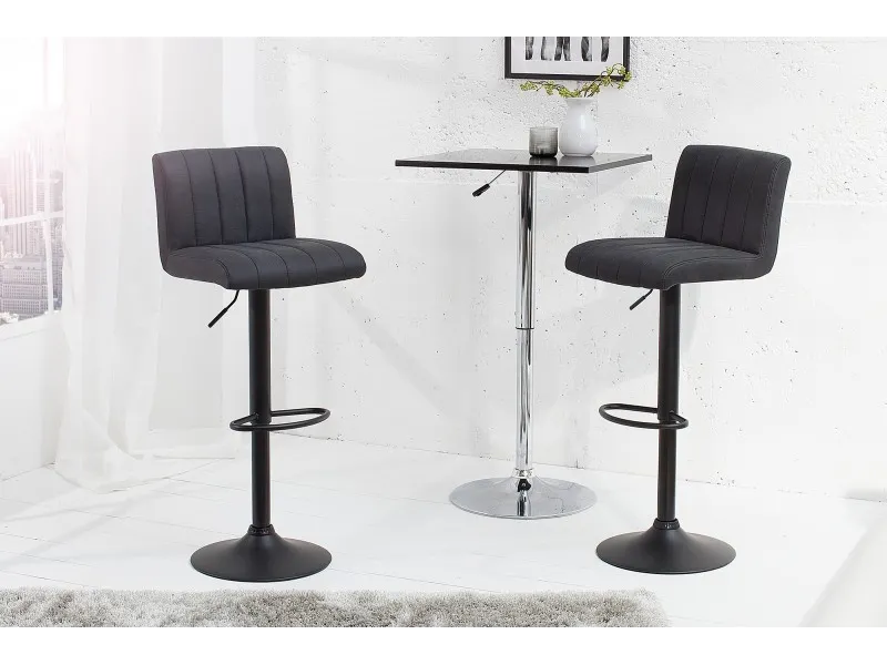 Lot de 2 tabourets de bar design coloris gris vintage en microfibre