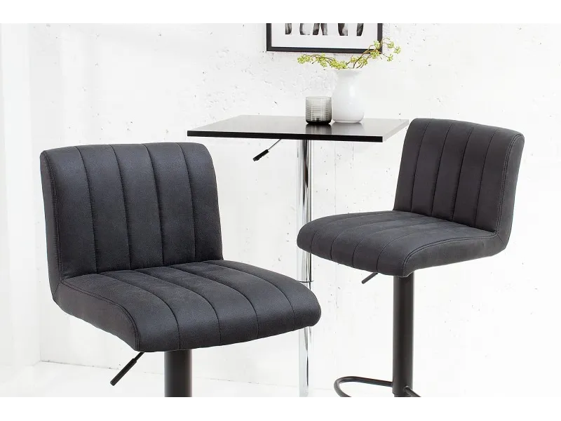 Lot de 2 tabourets de bar design coloris gris vintage en microfibre