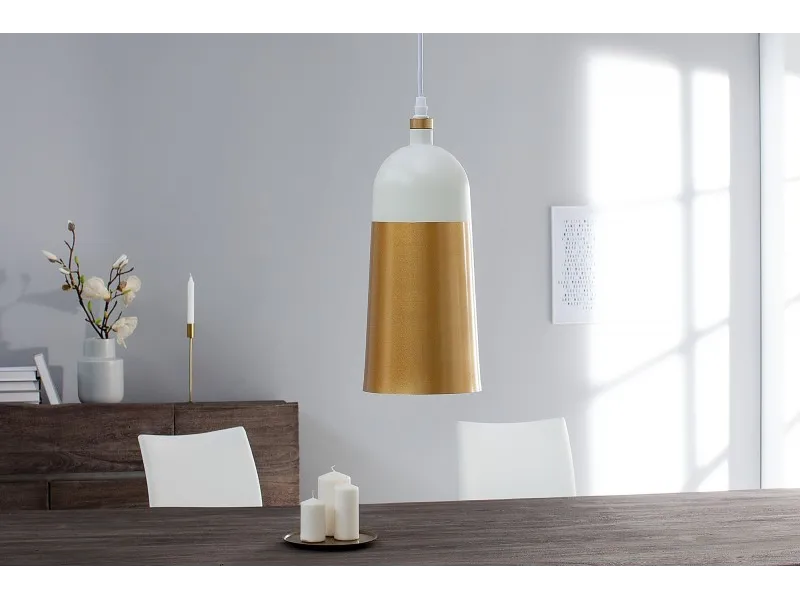 Lampe suspension design en métal de couleur dorée et blanche