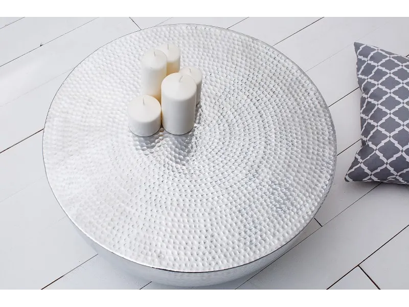 Table basse design ronde de 70cm coloris argenté en aluminium