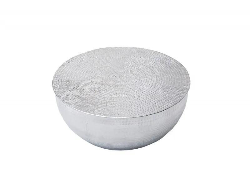 Table basse design ronde de 70cm coloris argenté en aluminium