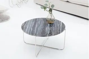 Table basse design en marbre coloris gris avec piétement en métal argenté 2