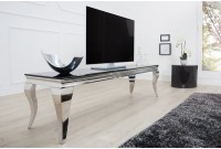 Meuble tv design baroque de 160cm coloris noir argenté en verre trempé et acier inoxydable