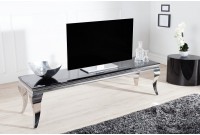 Meuble tv design baroque de 160cm coloris noir argenté en verre trempé et acier inoxydable