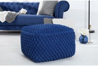 Pouf design tricoté de 55cm coloris bleu en coton