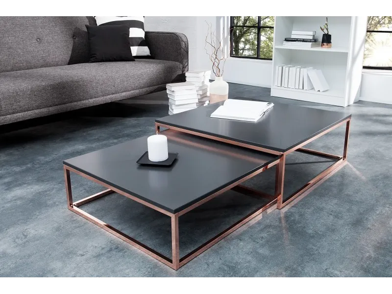 Ensemble de 2 tables basses design coloris anthracite et cuivre